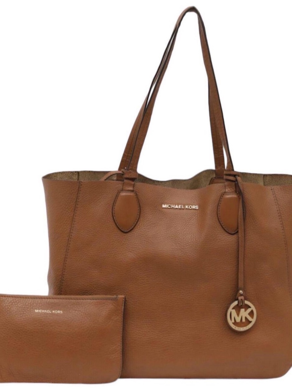Michael Kors Brown Leather Tote with MK Charm and Pouch